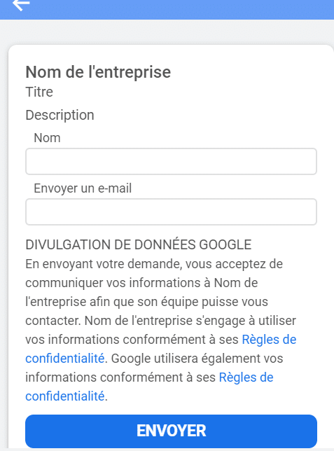 Extension de formulaire pour prospects sur le réseau de recherche Google Ads