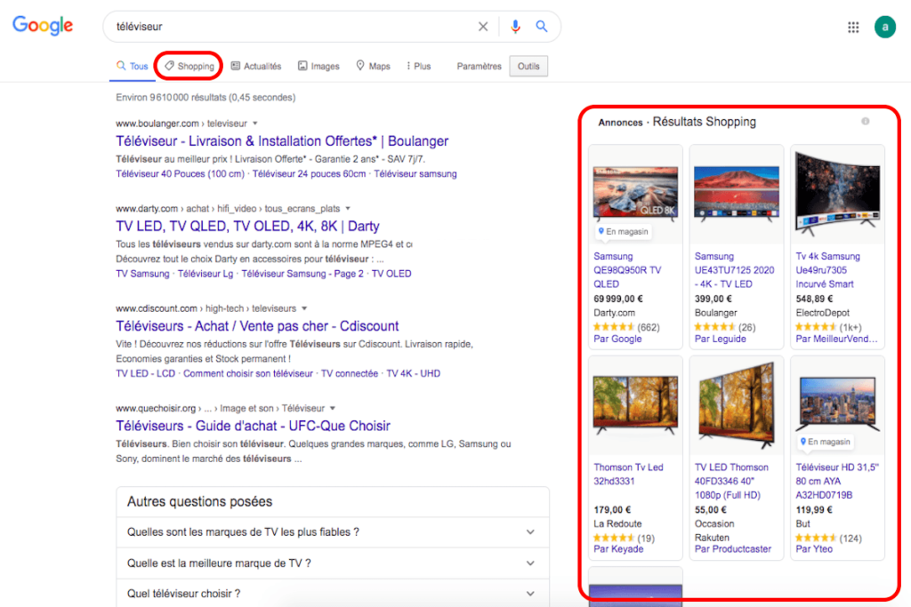 Affichage de Google Shopping dans les résultats de recherche